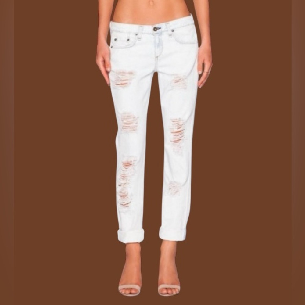 🔥RAG & BONE!! “THE DRE” WHITE DISTRESSED DESIGNER JEANS! 🔥